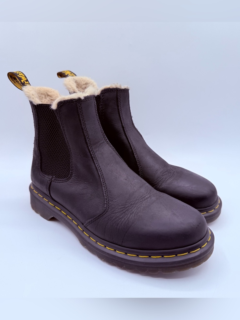 Dr. Martens 2976 Leonore Fur Lined Chelsea Boots Black Leather Women’s US 9L